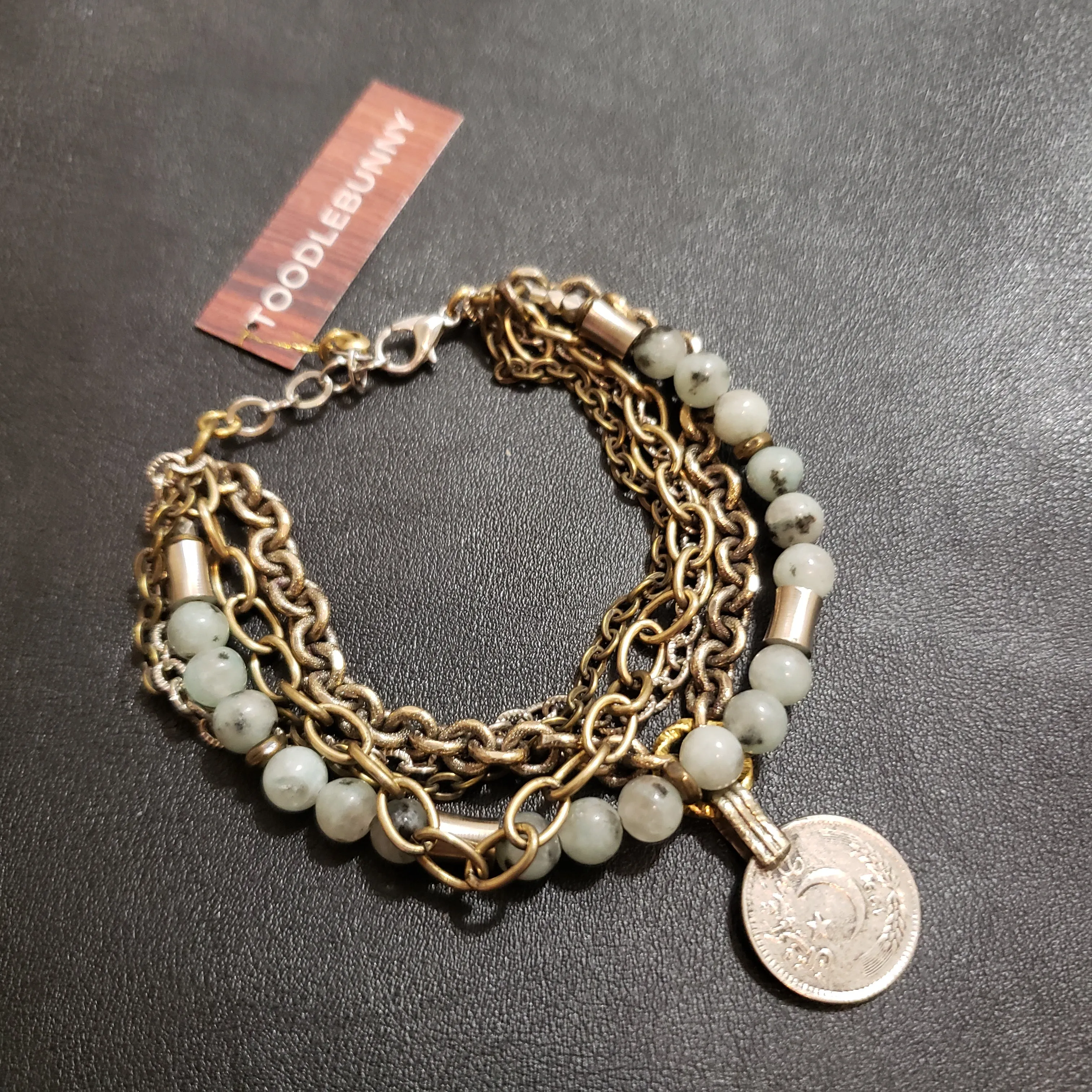 Multi Chain Kuchi Coin Stone Bracelet