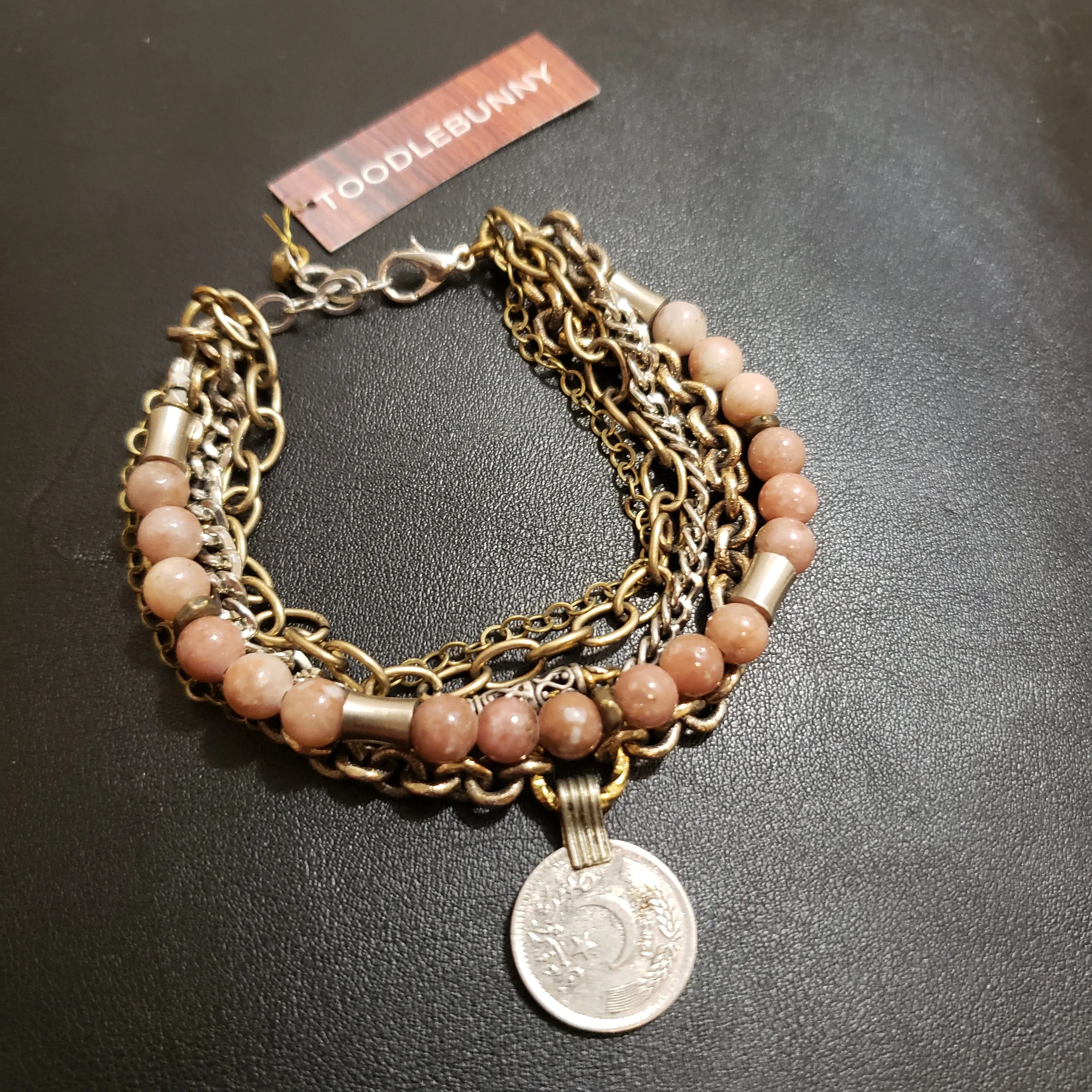 Multi Chain Kuchi Coin Stone Bracelet