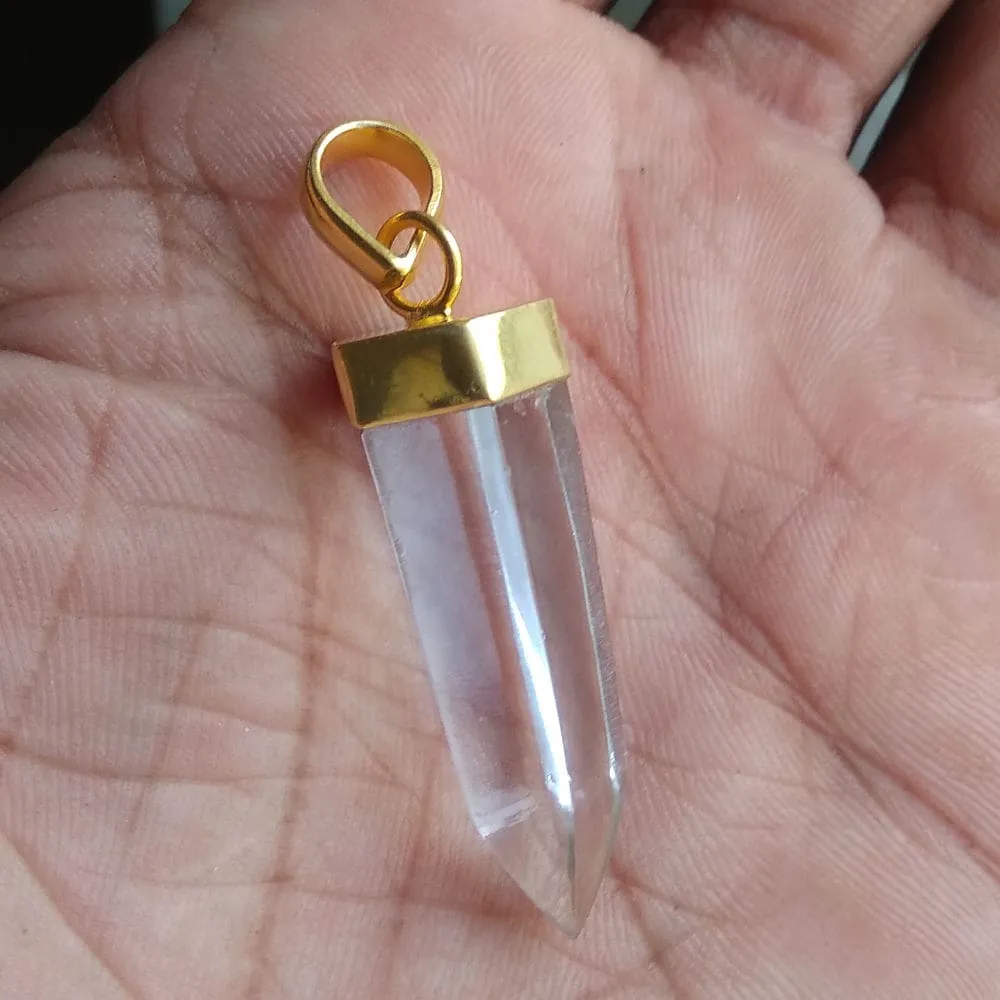 Natural Crystal Quartz Birthstone Pencil Point Drop Pendant