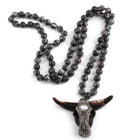 Natural Empire Crystal Longhorn Western Long Mala Necklace