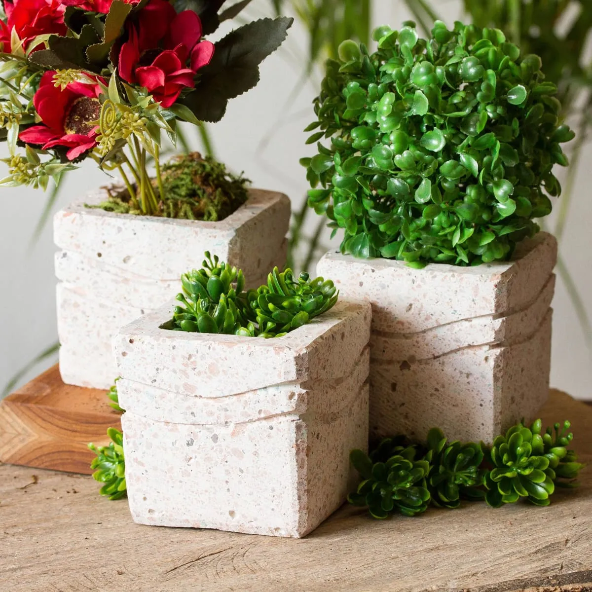 Novica Chic Waves Reclaimed Stone Flower Pots (Set Of 3)