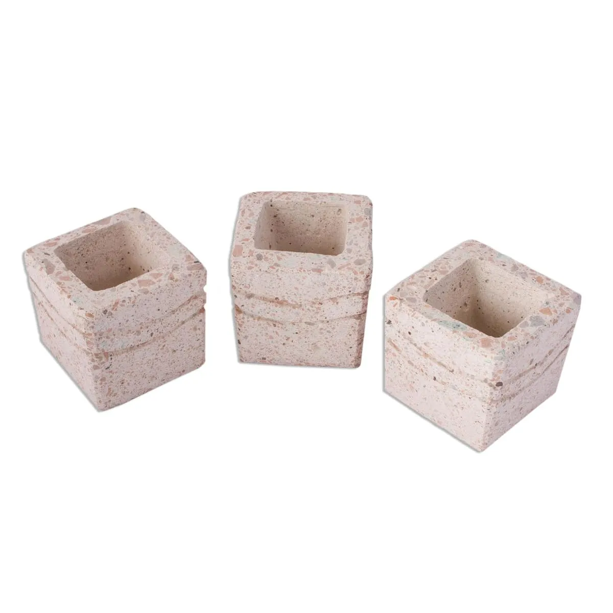 Novica Chic Waves Reclaimed Stone Flower Pots (Set Of 3)