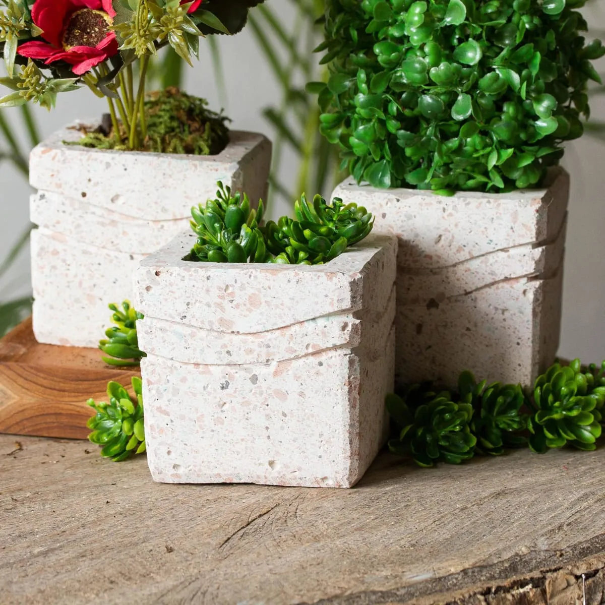 Novica Chic Waves Reclaimed Stone Flower Pots (Set Of 3)