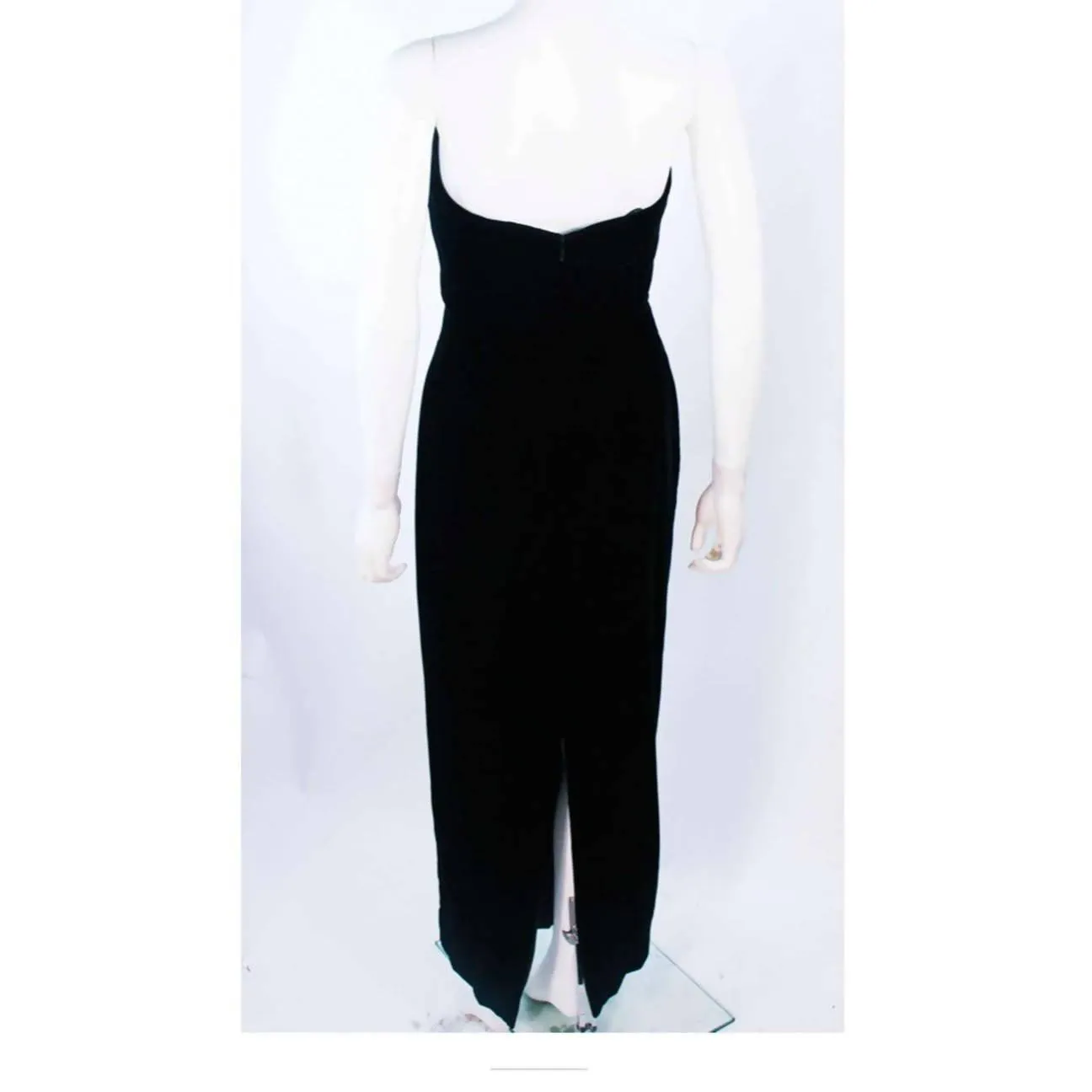 OLEG CASSINI Black Velvet Strapless Beaded Gown | US 8/10