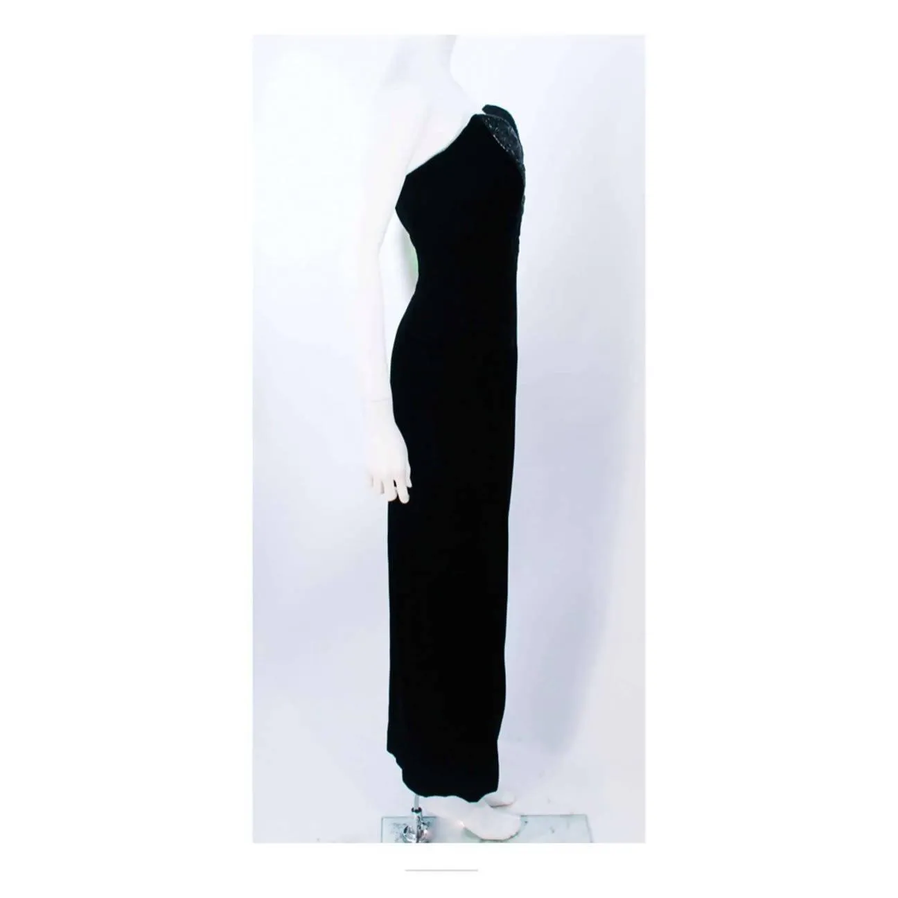 OLEG CASSINI Black Velvet Strapless Beaded Gown | US 8/10