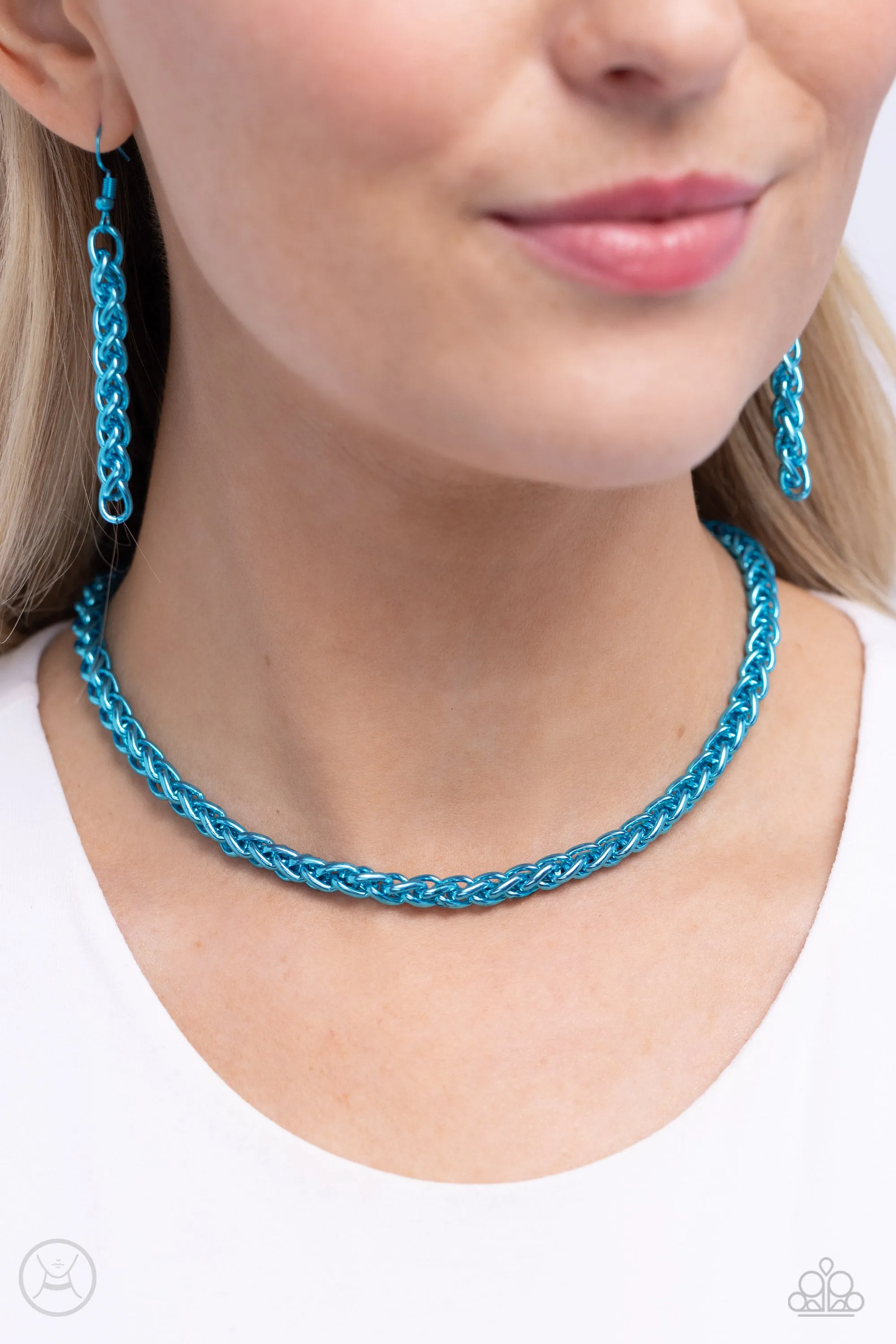 Paparazzi Braided Battalion Blue Choker Necklace & Earring Set