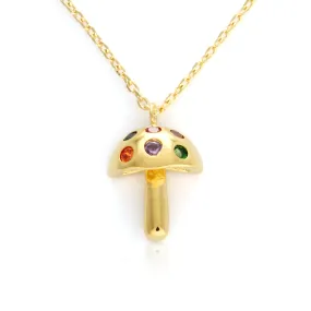 Rainbow CZ Mushroom Pendant Necklace