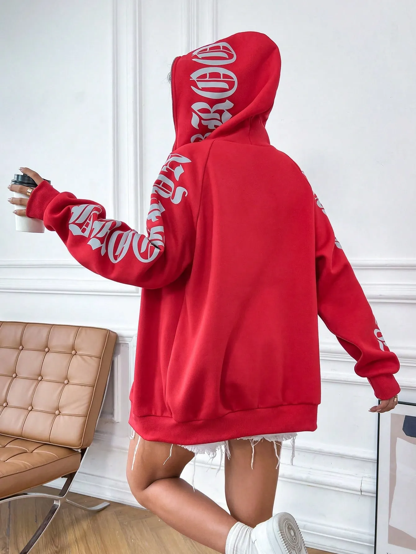 Reflective Graphic Zip Up Hoodie