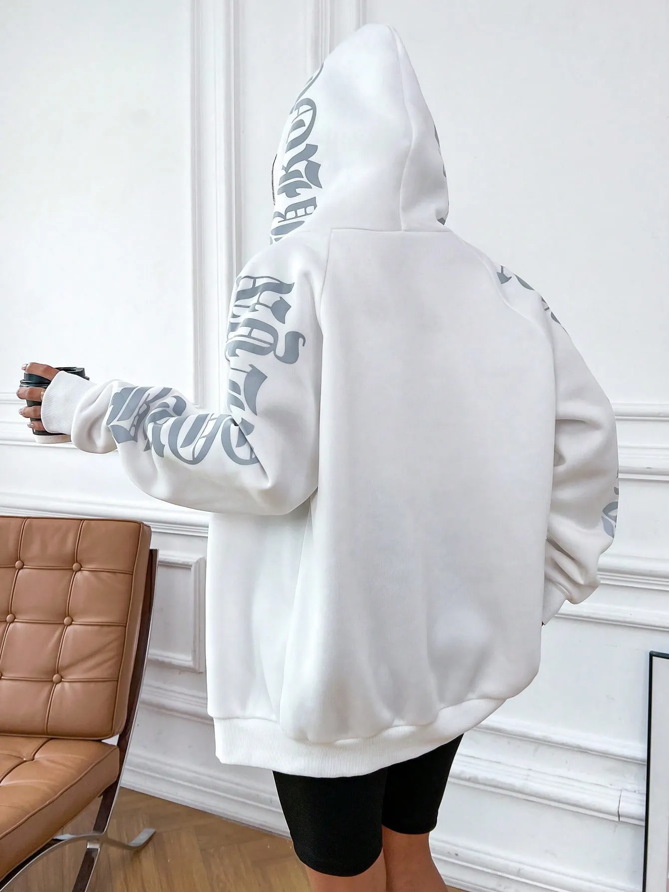 Reflective Graphic Zip Up Hoodie