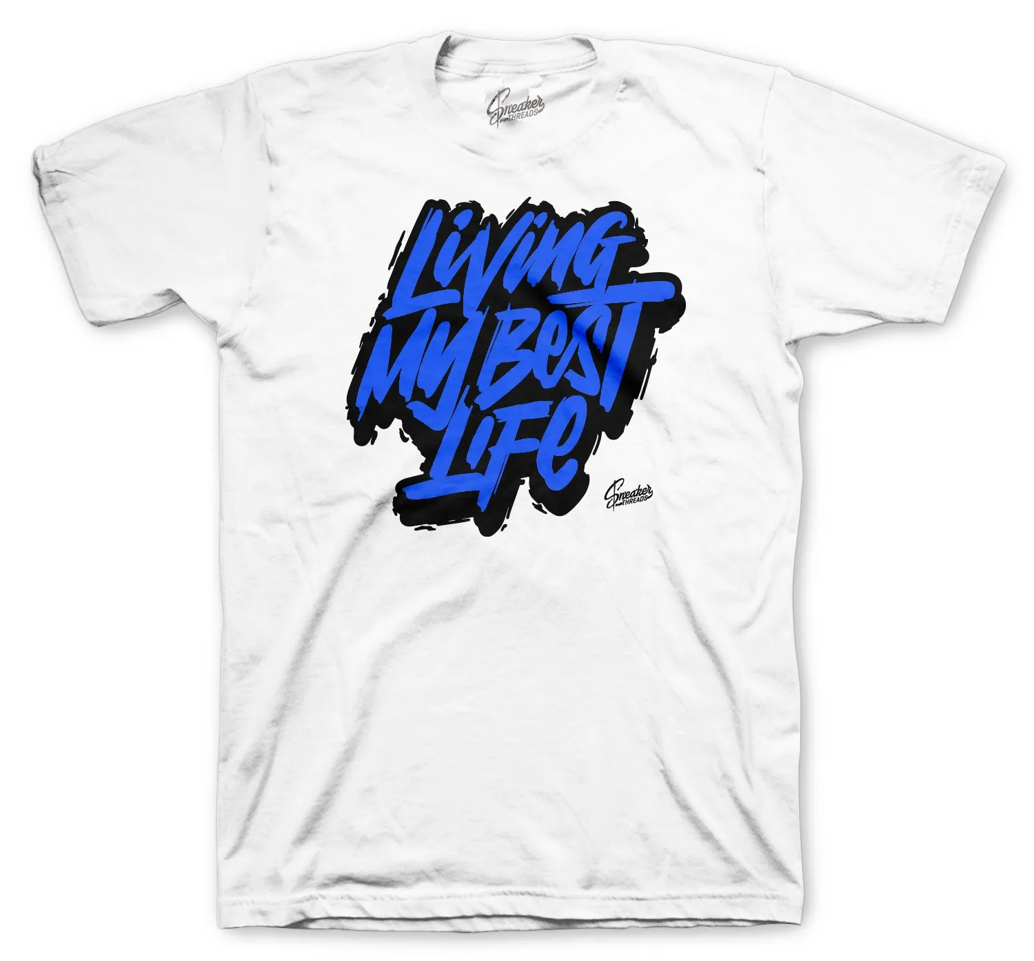 Retro 3 Racer Blue Shirt - Living Life - White