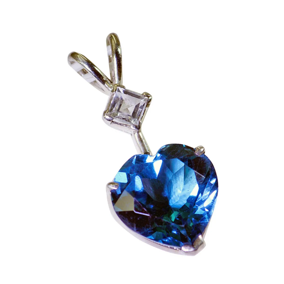 Riyo Fit Gems Heart Faceted Blue Blue Topaz Solid Silver Pendant Gift For Good Friday