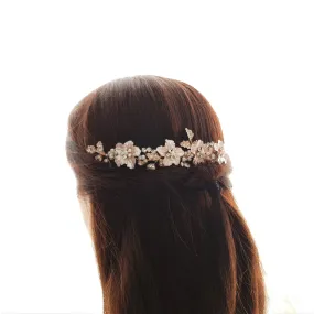 Rose Gold Hair Comb for Brides with Leaf and Flower-Gardenia