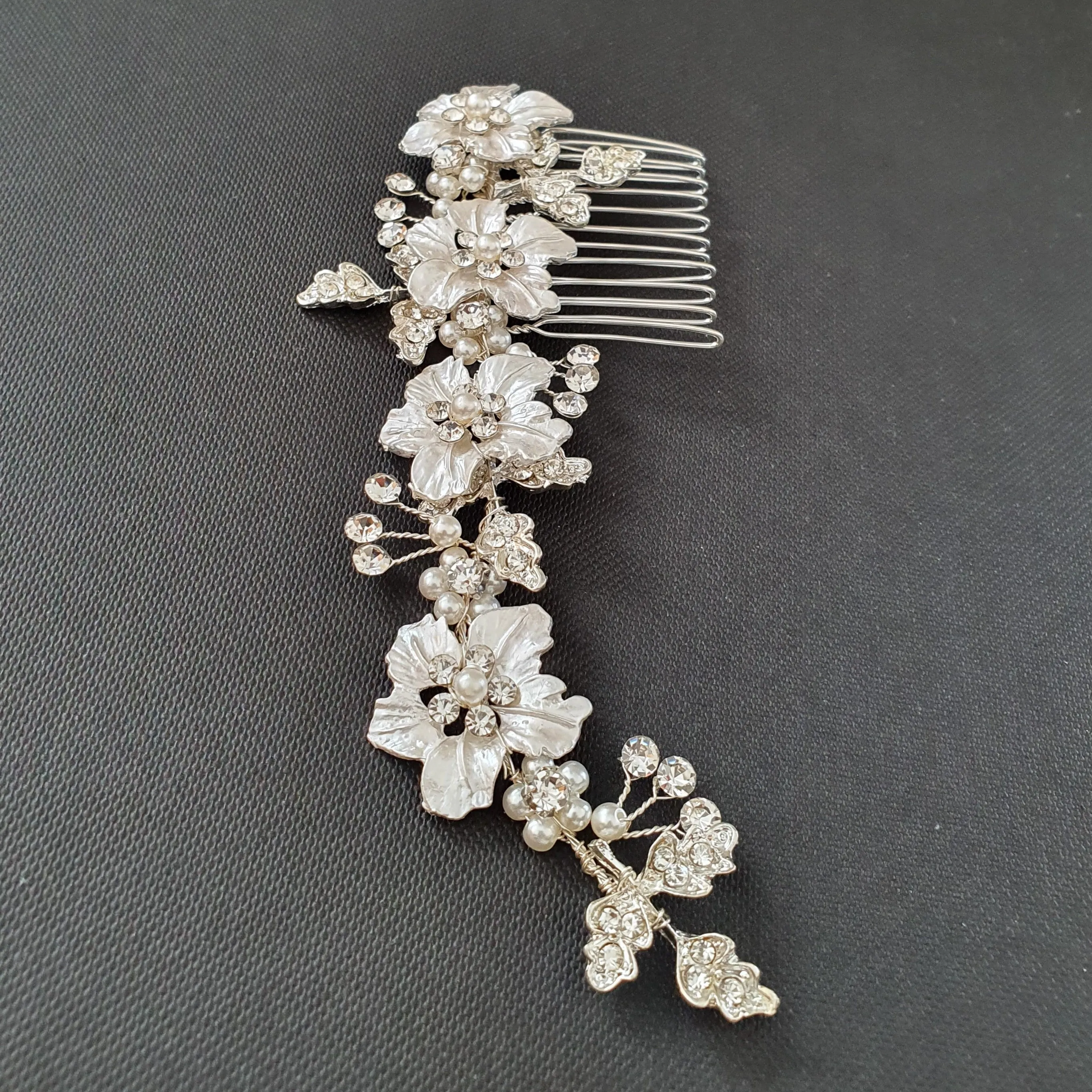 Rose Gold Hair Comb for Brides with Leaf and Flower-Gardenia