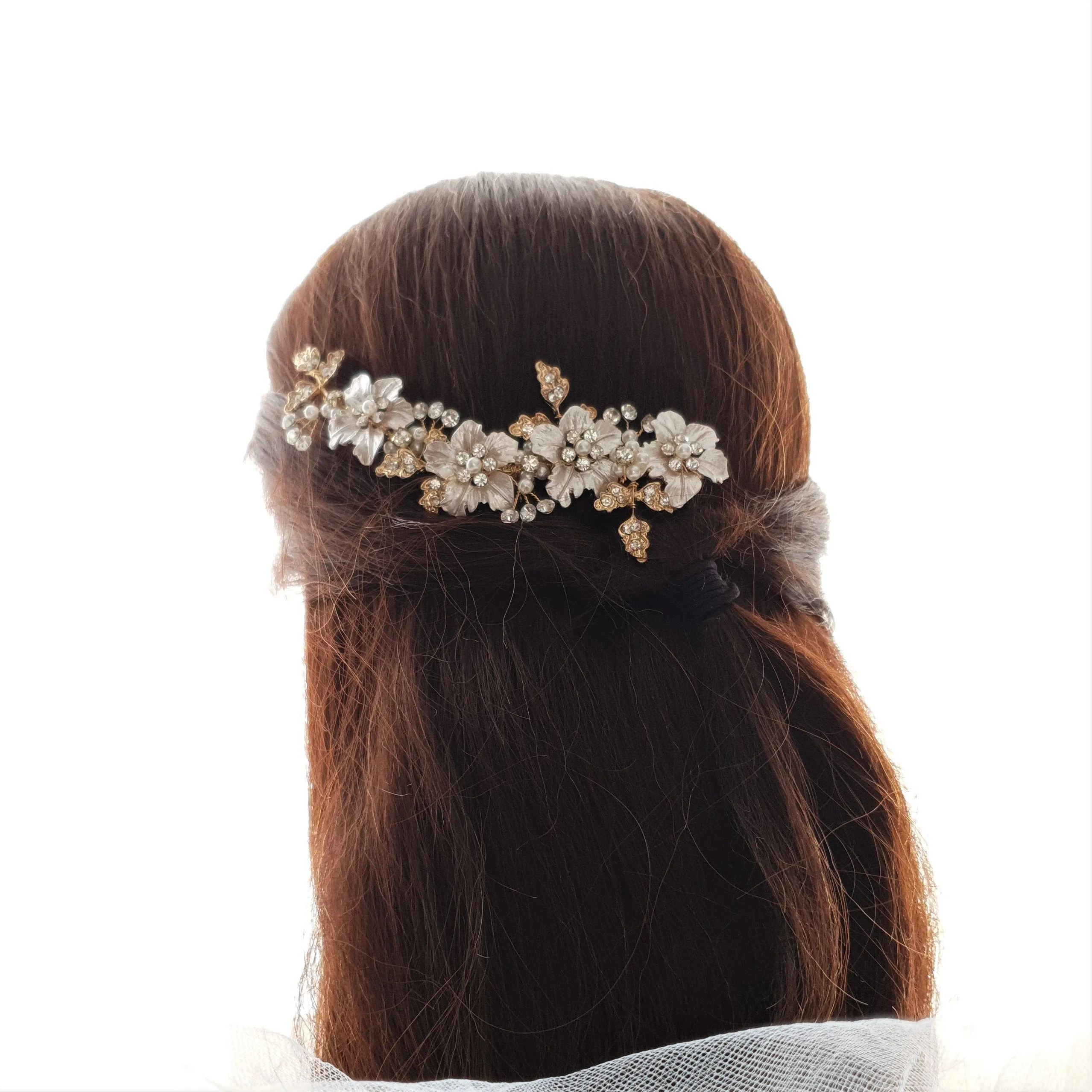 Rose Gold Hair Comb for Brides with Leaf and Flower-Gardenia