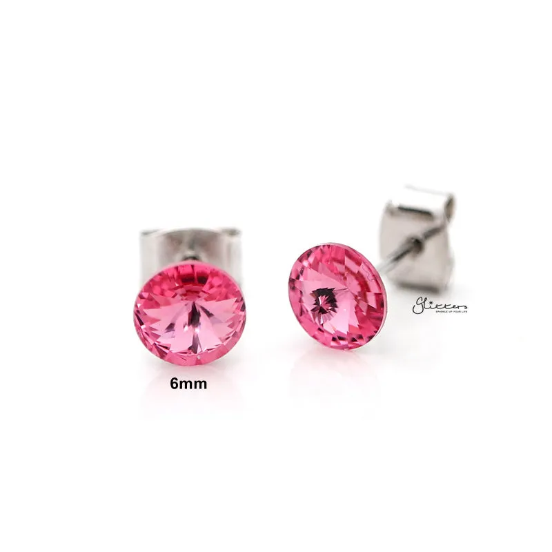 Round Crystal Round Stud Earrings - Pink