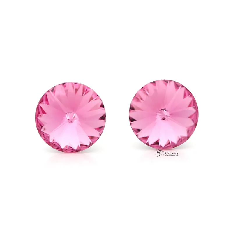 Round Crystal Round Stud Earrings - Pink