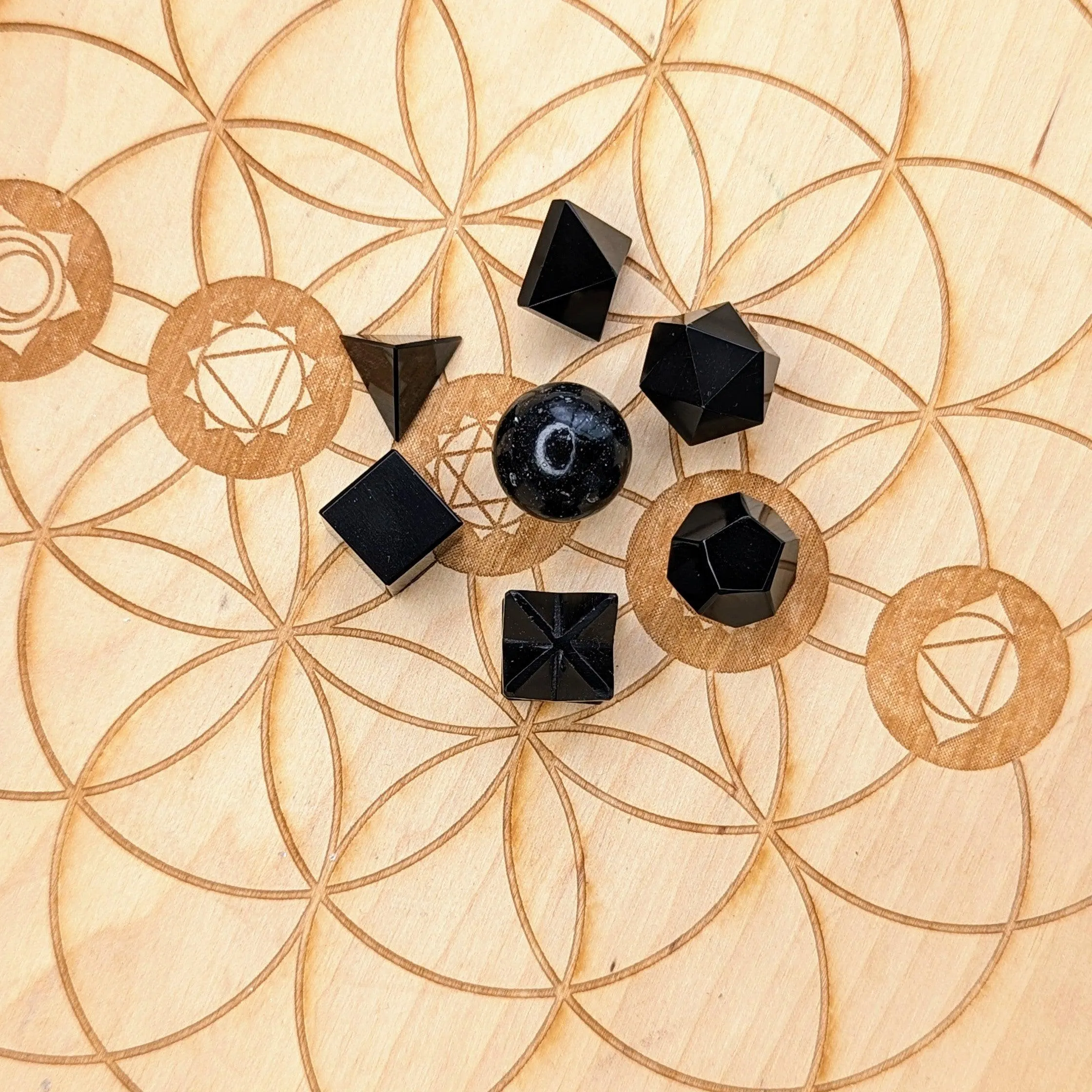 Sacred Geometry (Platonic solids) Obsidian~  7 Shape Crystal Set