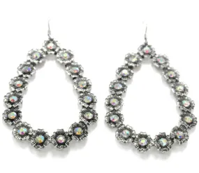 Silver Bling Flower Teardrop Hoops