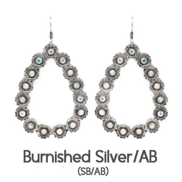 Silver Bling Flower Teardrop Hoops