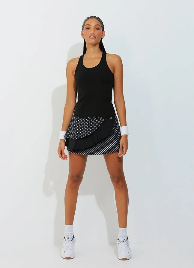 Spin Skirt / Skort (Black Polka Dot/Blk) 14.5"