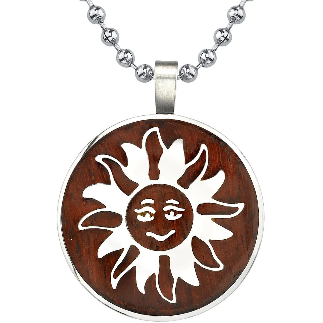 Stainless Steel Brushed Medallion with Red wood Finish and Sun Symbol