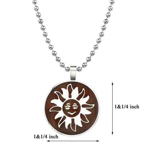 Stainless Steel Brushed Medallion with Red wood Finish and Sun Symbol