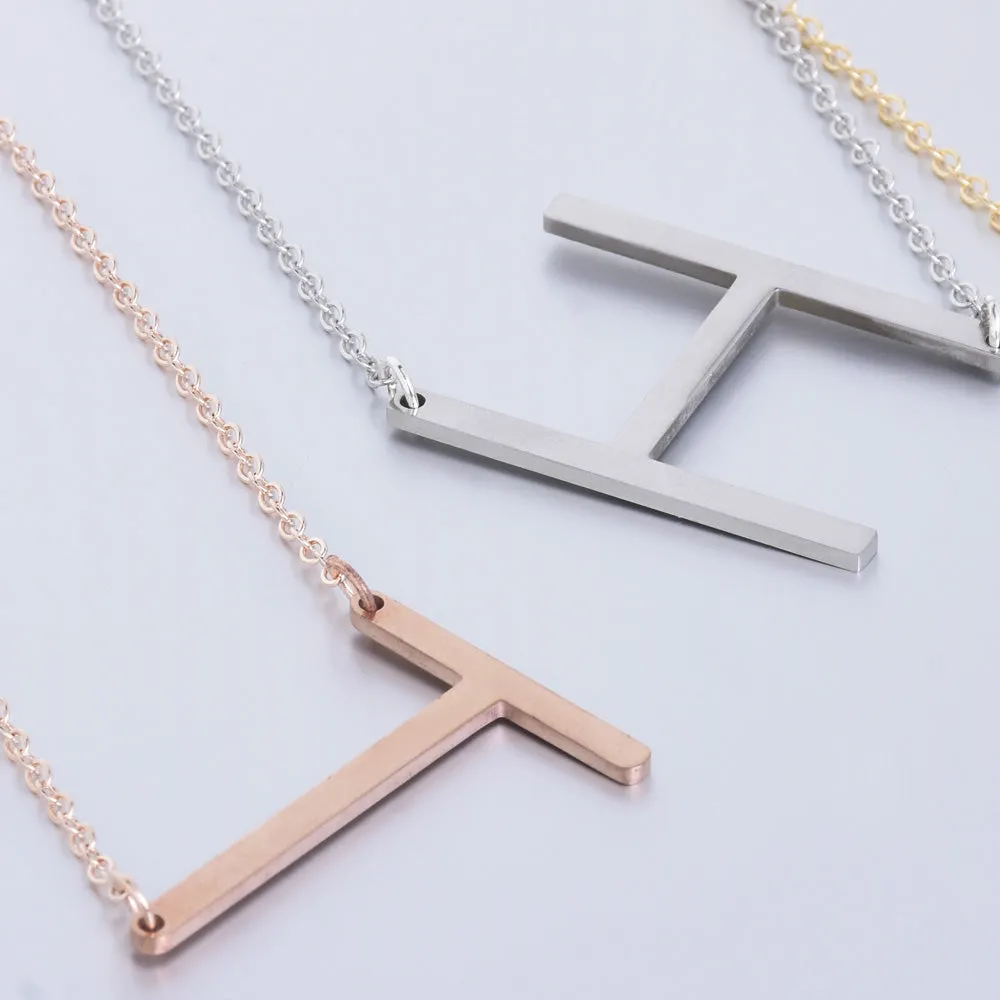 Stainless steel large initial necklace oversized letter alphabet Rose Gold Sideways Initial Necklace Christmas Gift  Monogram 1pcs