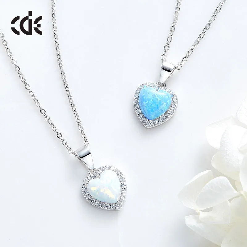 Sterling silver blue opal heart necklace