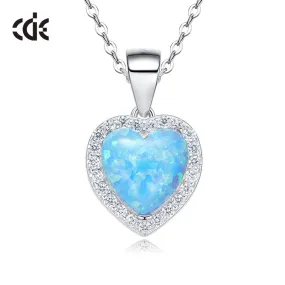 Sterling silver blue opal heart necklace