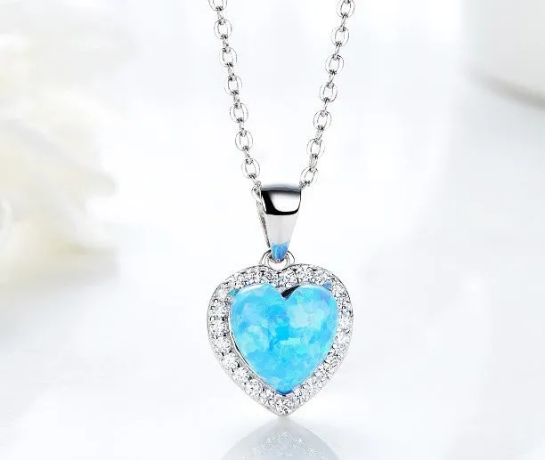 Sterling silver blue opal heart necklace