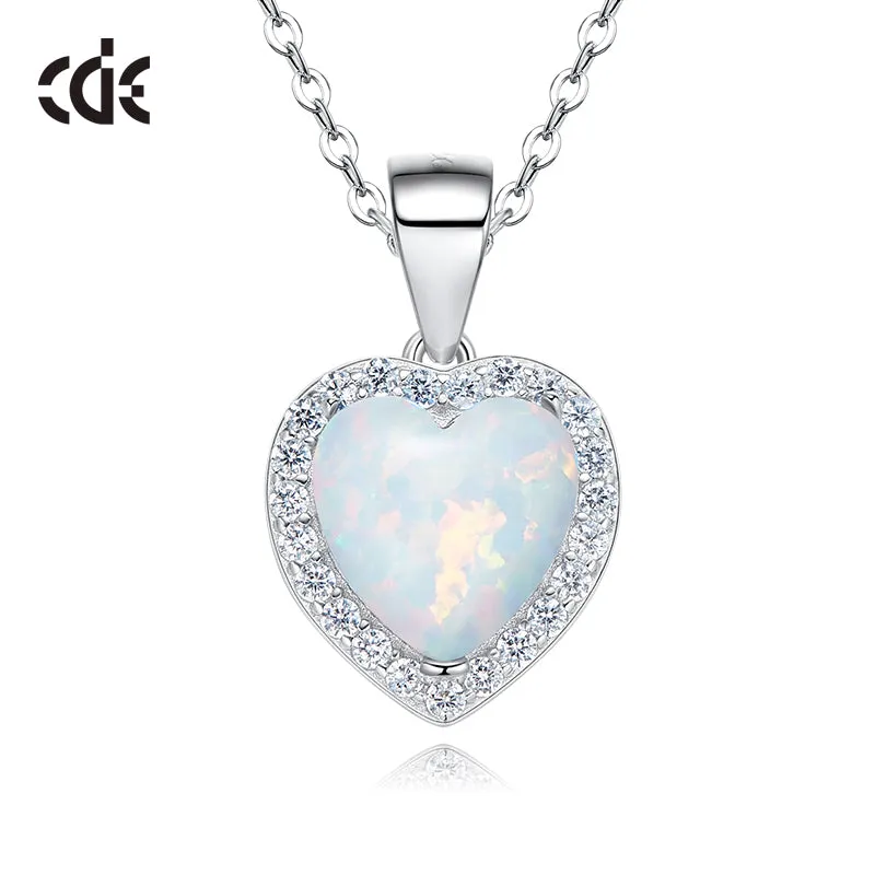 Sterling silver blue opal heart necklace