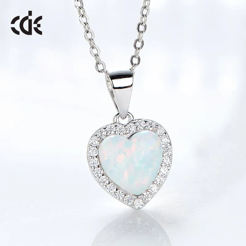 Sterling silver blue opal heart necklace