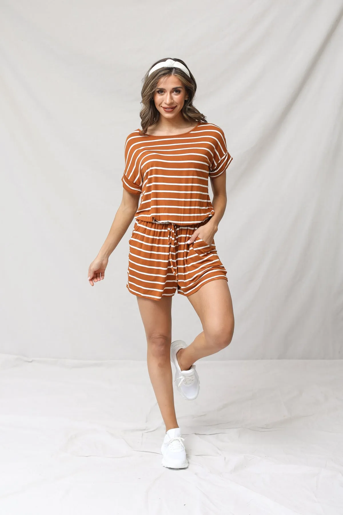 Stripe Romper With Pockets