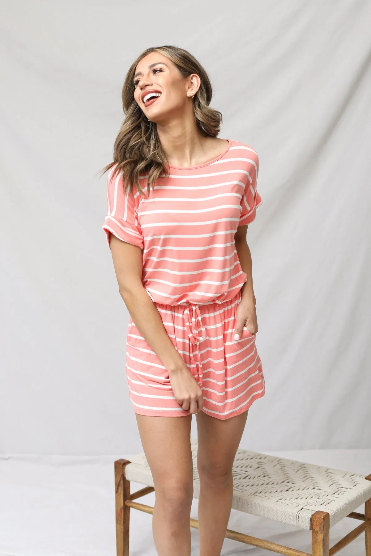 Stripe Romper With Pockets