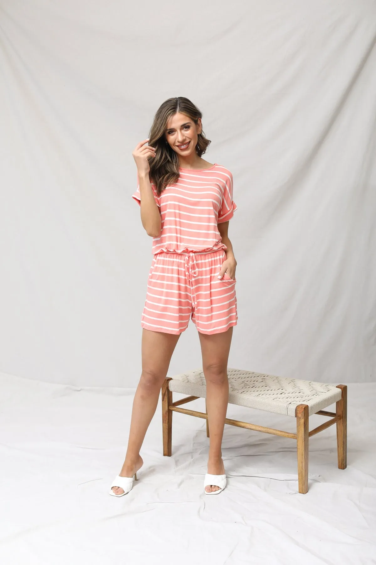 Stripe Romper With Pockets