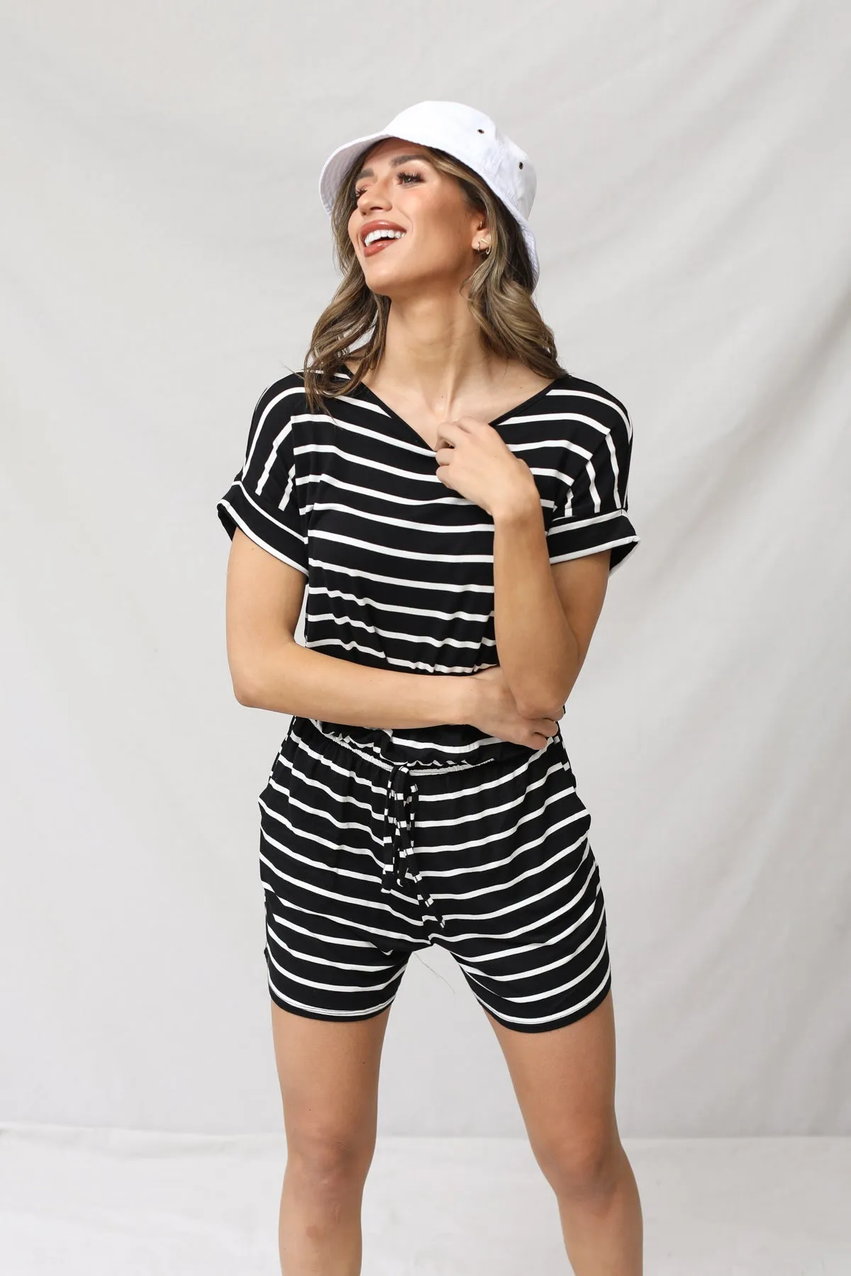 Stripe Romper With Pockets