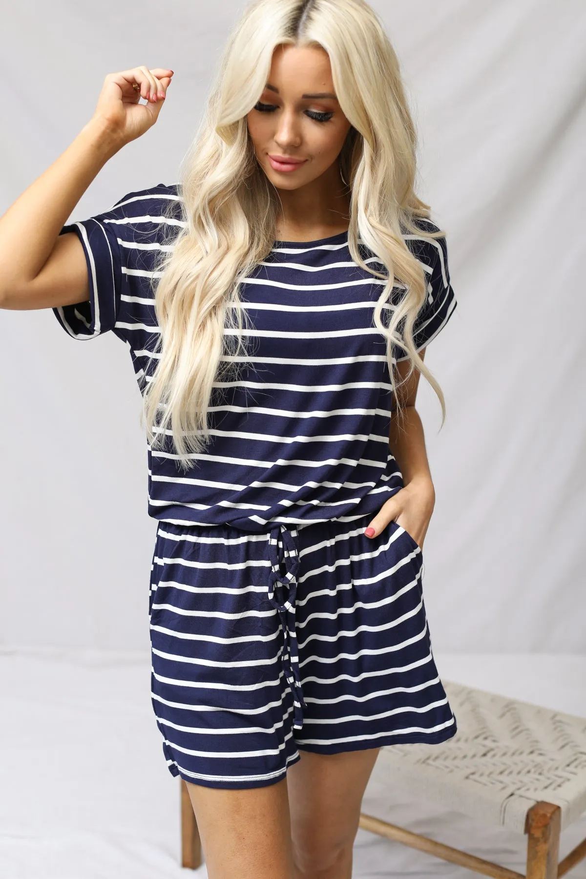 Stripe Romper With Pockets