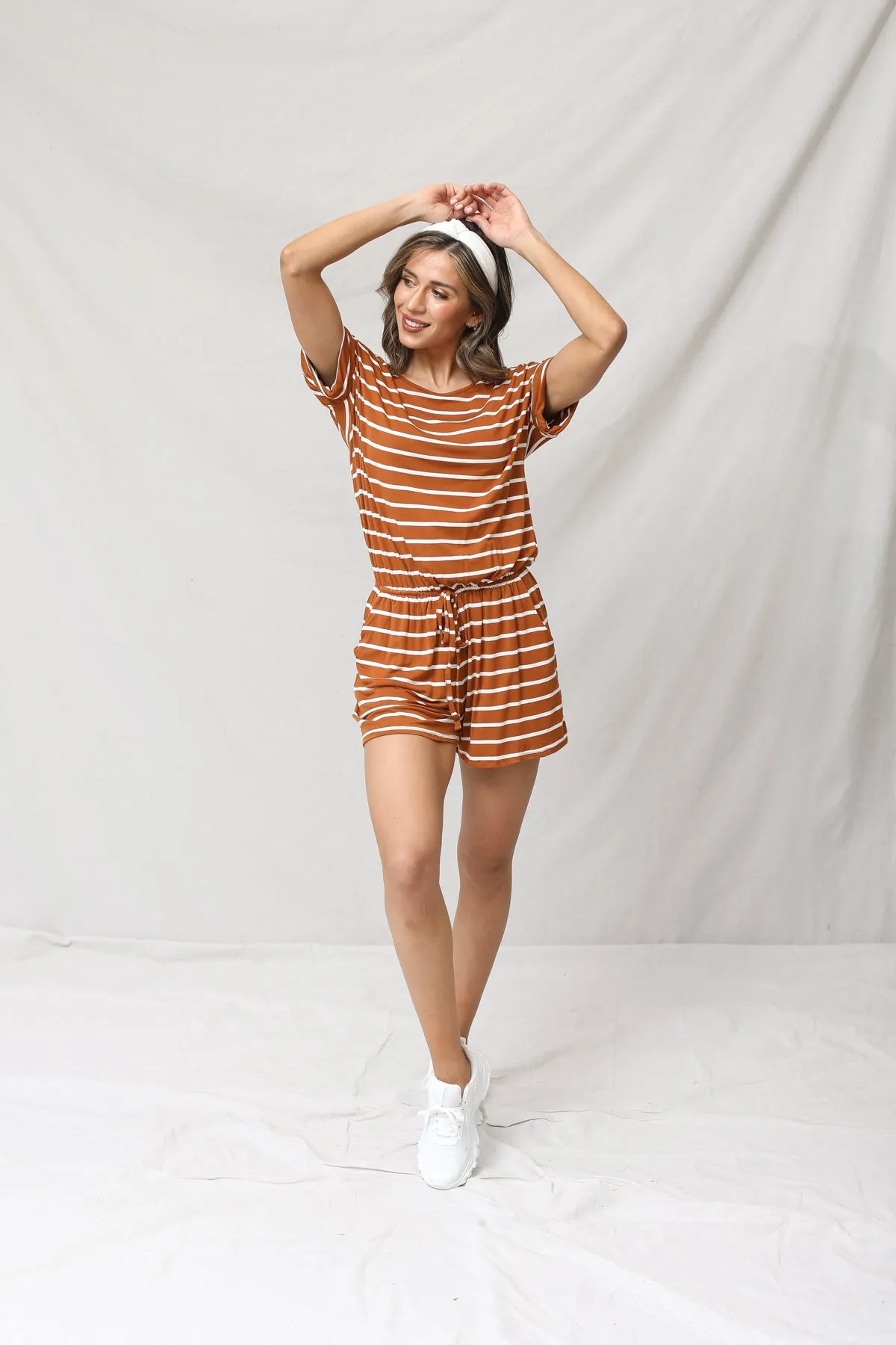 Stripe Romper With Pockets