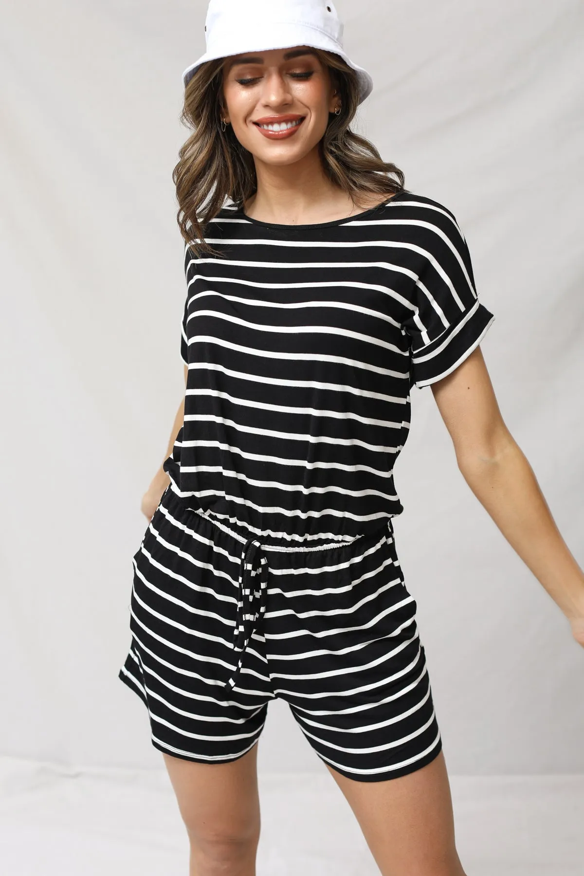 Stripe Romper With Pockets