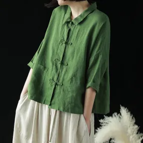 Summer Retro Linen Loose Women Blouse