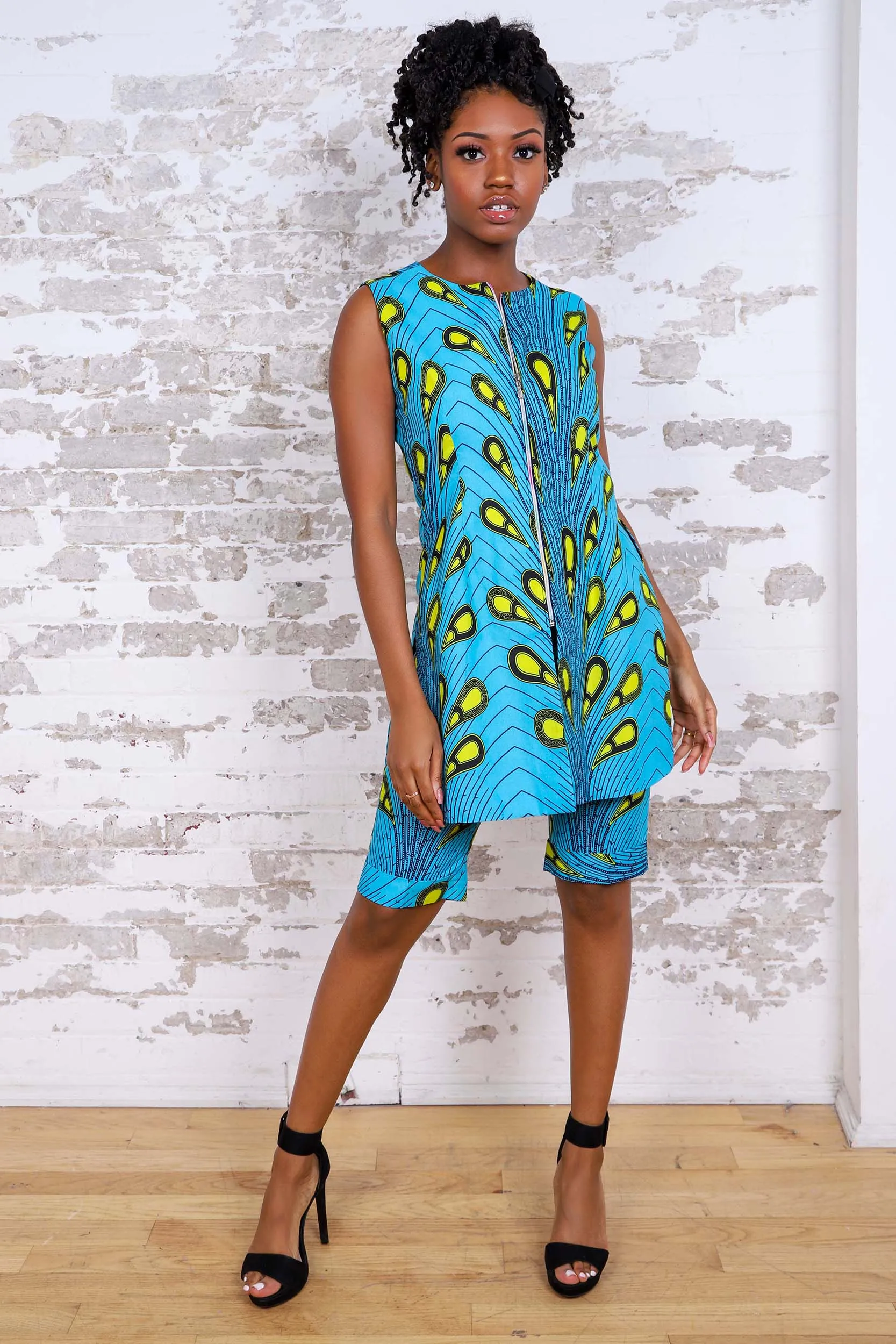 TURQUOISE BULB AFRICAN PRINT WOMEN'S SHORT