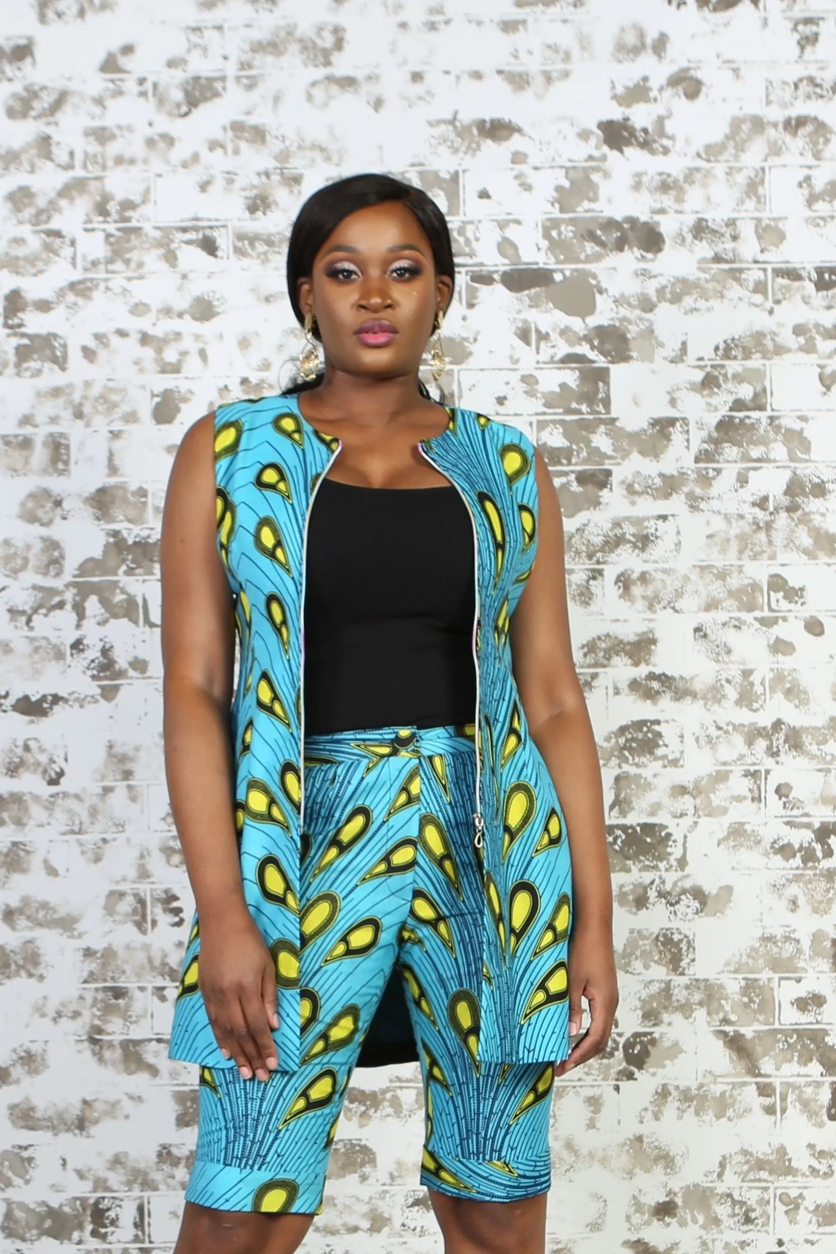 TURQUOISE BULB AFRICAN PRINT WOMEN'S SHORT