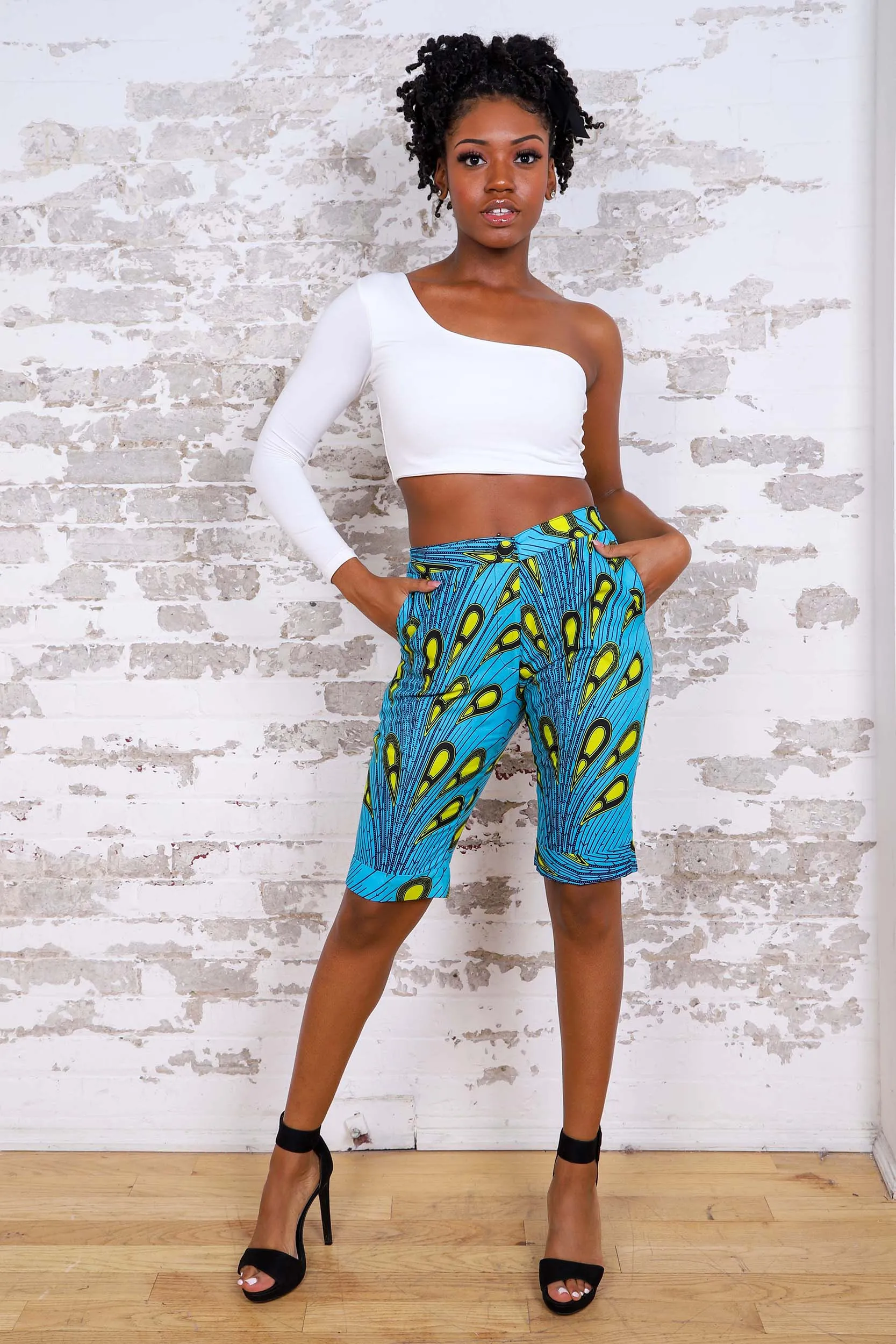 TURQUOISE BULB AFRICAN PRINT WOMEN'S SHORT