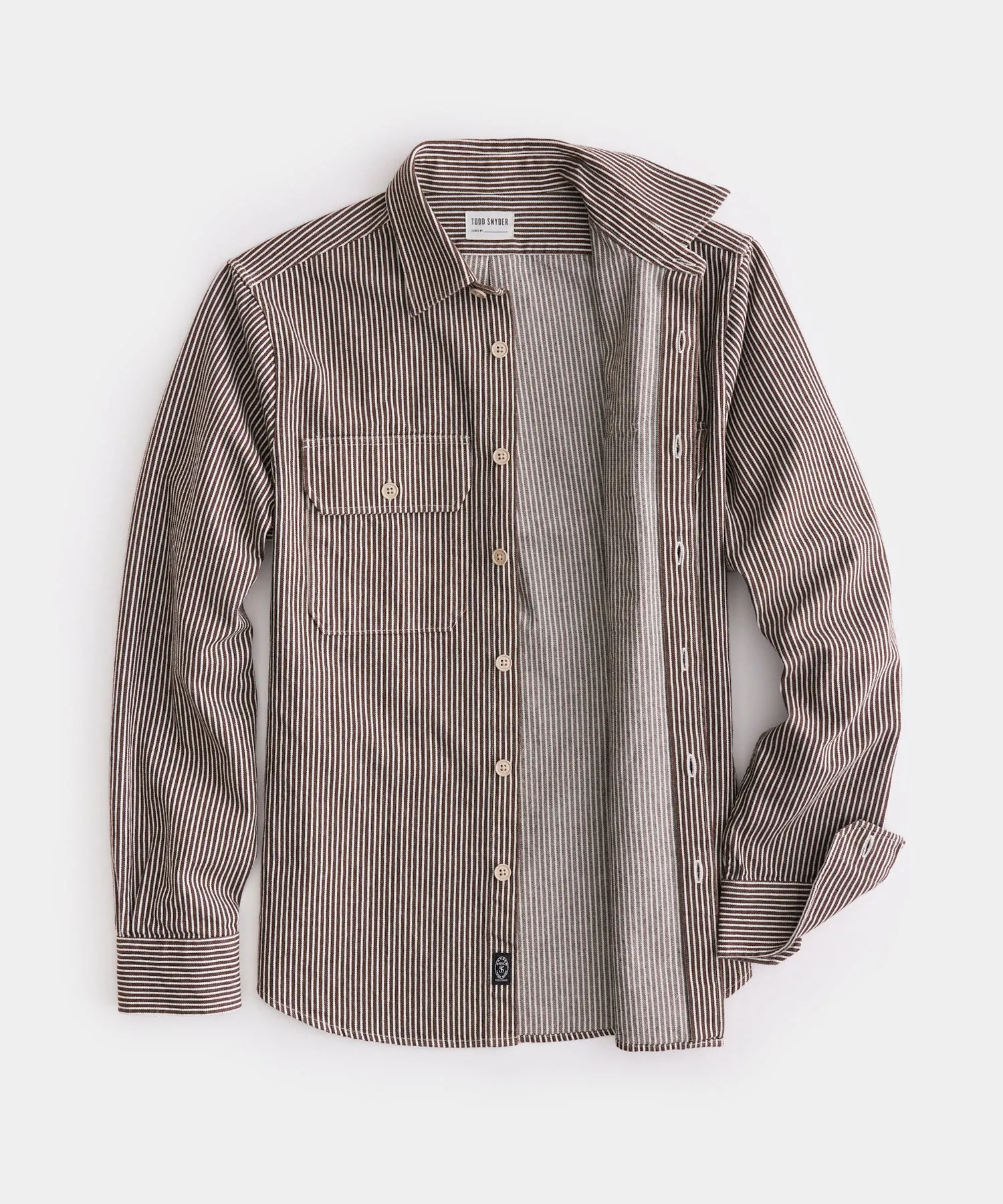 Two Pocket Utility Shirt in Brown Railroad Stripe