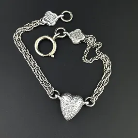 Victorian Sterling Silver Engraved Puffy Heart Albertina Bracelet