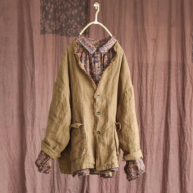 Women Autumn Retro Linen Loose Jacket