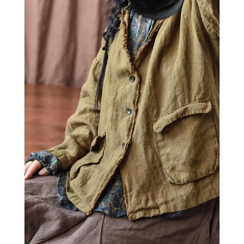 Women Autumn Retro Linen Loose Jacket