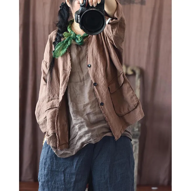 Women Autumn Retro Linen Loose Jacket