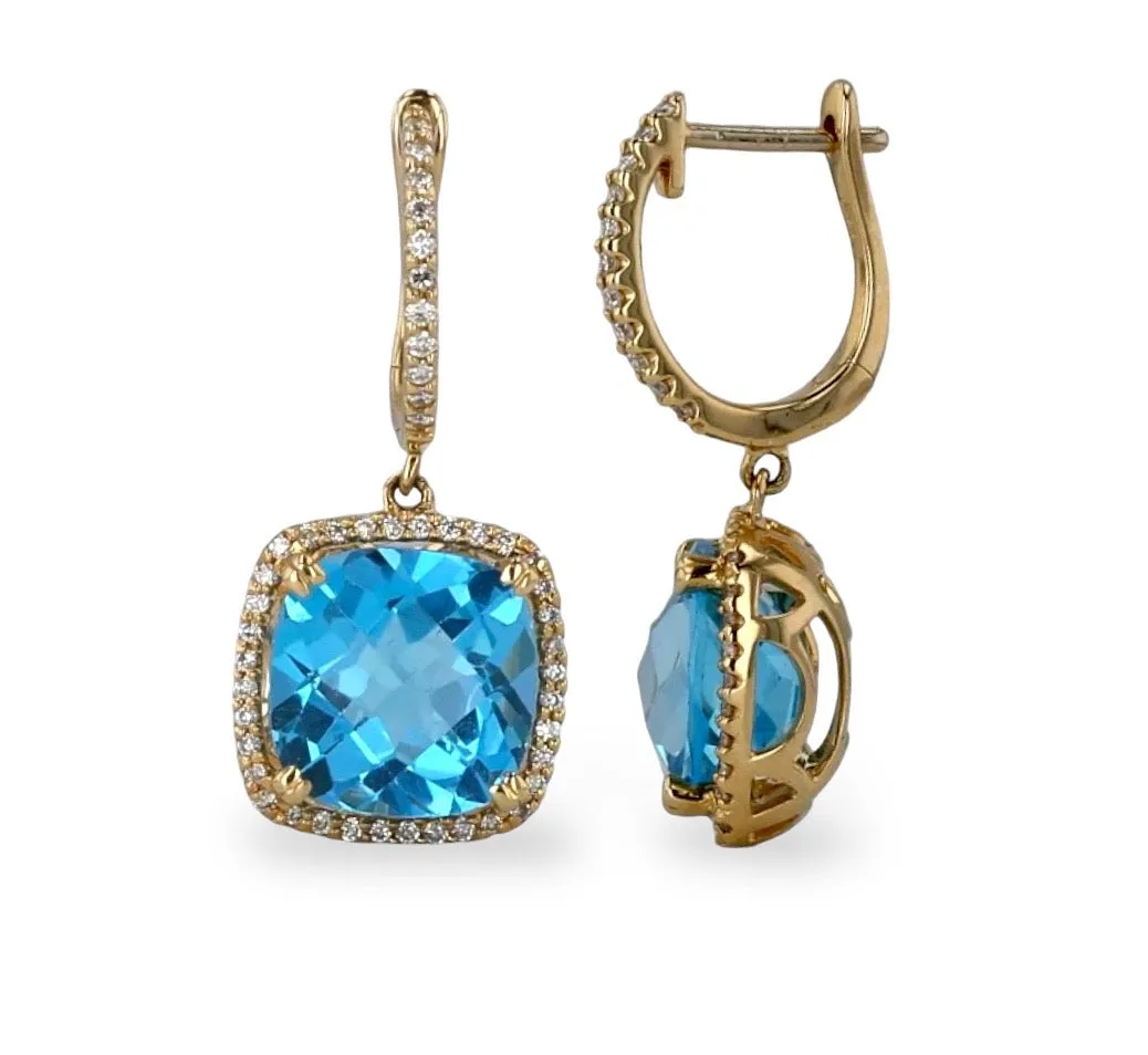 Yellow 14k gold Dangling royal topaz with diamonds earrings